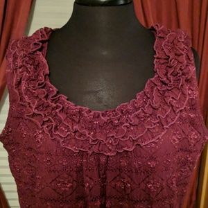 Dress Barn 1X Burgundy Lined Ruffle Tank Top